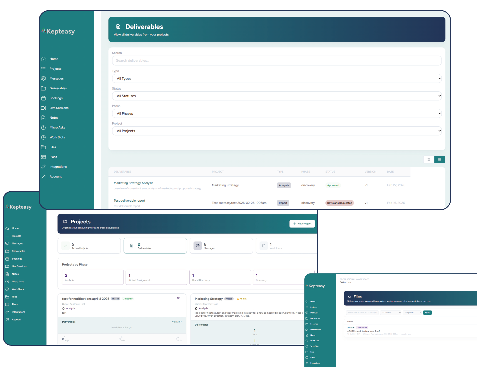 Consulting projects and deliverables screenshot