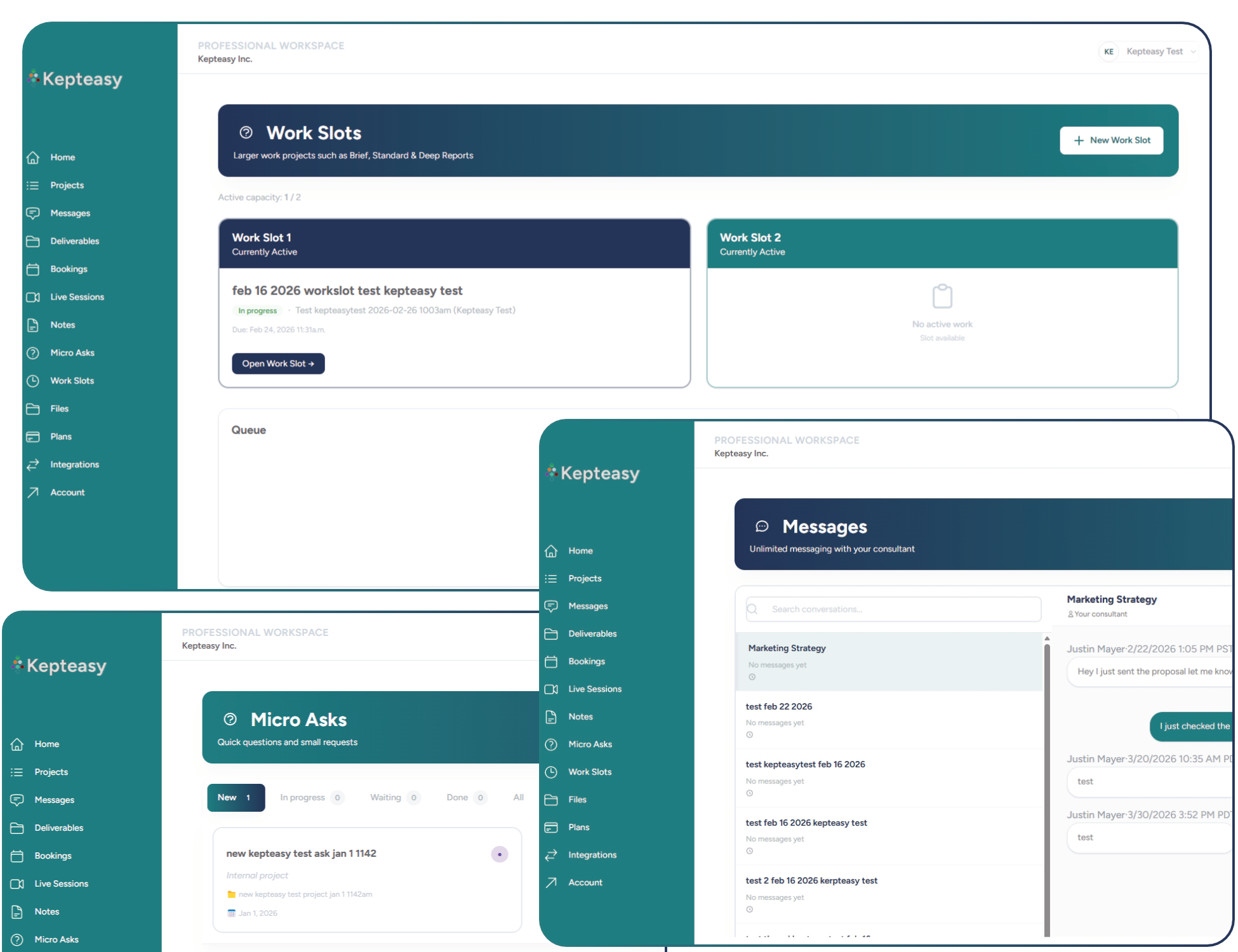 Consulting messages and work requests screenshot